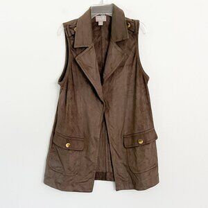 chicos / taupe brown suede open front moto vest 0 XS